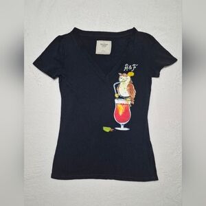 Women's Vintage  A&F V-neck Owl Margarita Graphic Tee
